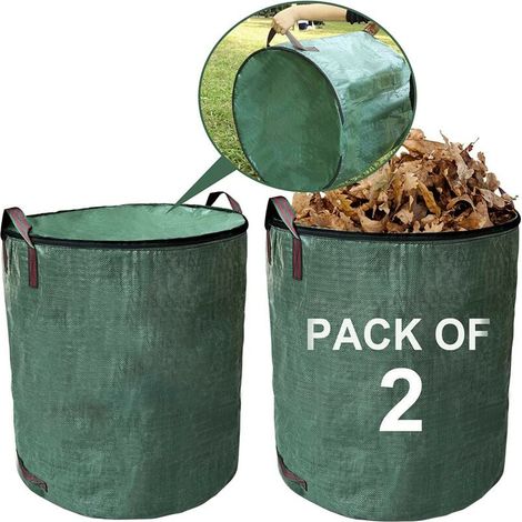 Sac A Dechets Verts - 272 L - Couvercle Zippé - Imperméable - Poignées Renforcées - Réutilisable - Vert - Lot De 2 (1/5)