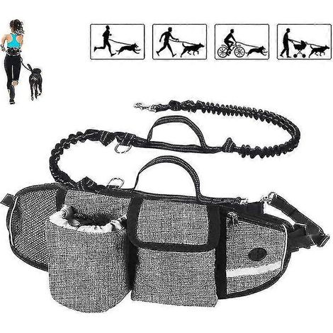 Laisse mains libres pour chien, sac de promenade pour chien, laisse durable et réfléchissante avec deux poignées et bande élastique, accessoire pratique pour la marche, les voyages, le jogging et la r (1/2)