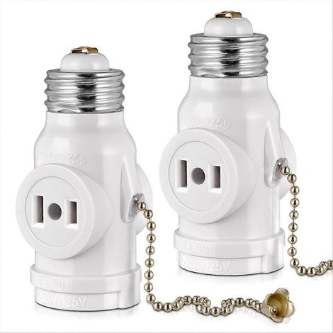 Adaptateur de prise à douille E26, répartiteur 2-en-1 pour ampoule, convertit une douille en double sortie électrique, usage domestique, blanc, sans fil, installation facile (1/5)