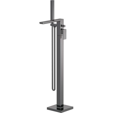 Freestanding Square Bath Shower Mixer Tap - Brushed Pewter