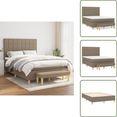 The Living Store Sommier à lattes de lit avec matelas Taupe 140x190 cm Tissu - Matelas à ressorts ensachés (1/5)