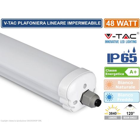 V-TAC VT-1574 TUBO LED PLAFONIERA 48W LAMPADINA 150CM IMPERMEABILE - SKU 6287 / 6286 - Colore Luce: Bianco Freddo (1/10)