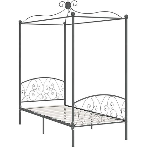 Lit à baldaquin, Lit adulte pour 1 personnes, Assemblage Facile, Gris Métal 90 x 200 cm OIB6074E (1/5)