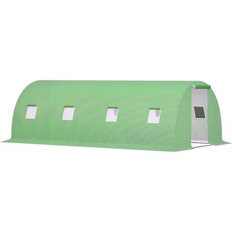 Gartentunnelgewächshaus, 6 x 3 x 2 m, Stahlrahmen, verstärkte PVC-Plane, 8 Belüftungsöffnungen mit Moskitonetz, Pflanzenschutz, grün