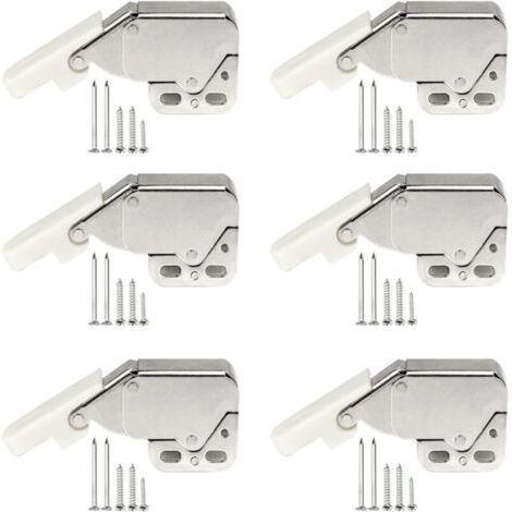 Lot 6 loqueteaux tactiles à ressort Mini verrous push‑to‑open pour armoires, avec vis de montage (1/5)