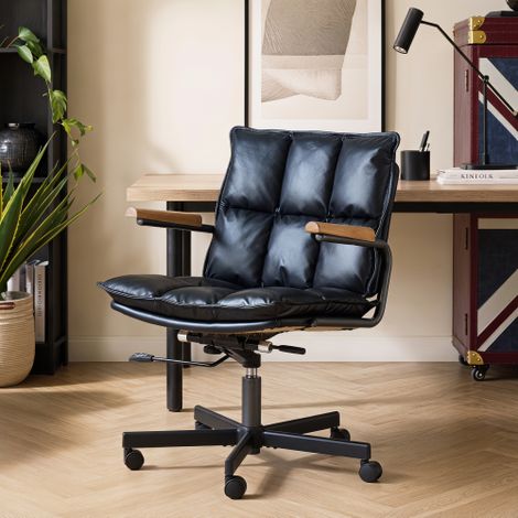 Sedia da ufficio per la casa, sedia ergonomica in pelle per computer con ruote e braccioli in rovere, sedia a rotelle regolabile in altezza con funzione girevole per dirigenti WL (1/5)