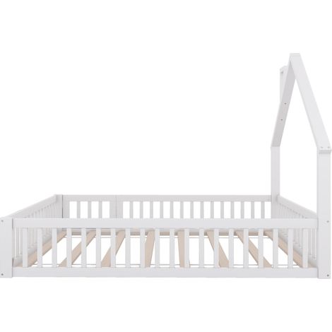 Letto per bambini 140 x 190 cm con barriera di sicurezza e rete a doghe, pino e MDF, bianco (1/5)