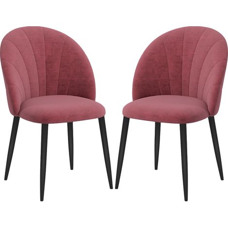 Lot 2 Chaises Salle à Manger Velours Rouges Antiques, Dos Coquille, Piètement Métal, Rembourrées, 47x56x88cm (1/5)