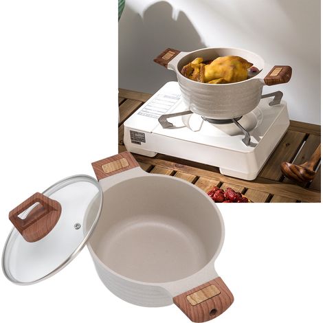 Cocotte à double anse antiadhésive, chauffe rapide, élégante et universelle, avec couvercle, blanche, 24 cm / 9,4 pouces (1/5)