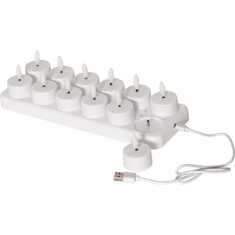 STAR TRADING LOT DE 12 BOUGIES CHAUFFE-PLAT, AVEC CÂBLE USB, PLAQUE DE CHARGE, BLANC CHAUD 061-05 (1/3)
