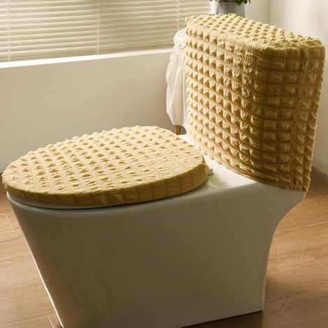 Toilettensitzbezug waschbar 2er Set - Maschinenwaschbare Toilettenabdeckung inkl. Spülkastenbezug - Beige - Für alle gängigen Toiletten - Weicher Sitzbezug