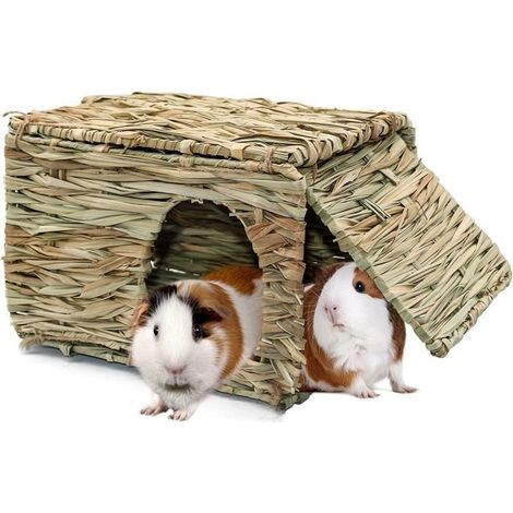 Nid Maison Foin Lapin Naturellement Séchée Maison d'herbe Tissée Pliable pour Lapin, Cochon d'Inde, Chinchilla,Furet Jouer et (1/4)