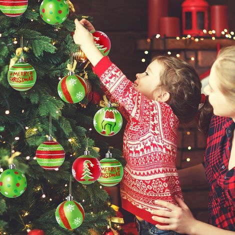 12 palline di Natale in plastica con gancio per appendere, decorazione per albero di Natale, festa di nozze di Natale (12) (1/4)