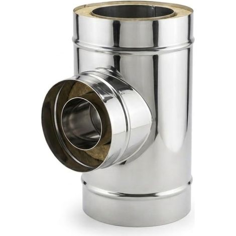 MAKA Raccordo a T 90° Codino MP Canna Fumaria Doppia Parete Aria Inox Inox Ø 80 mm (esterno 130) (1/5)
