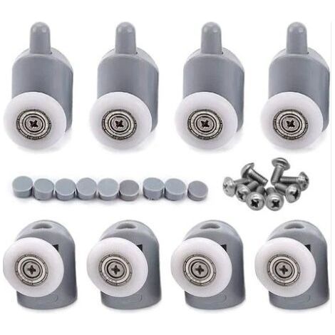 8pcs Porte de Douche Galet Ajustables Dual Rouleau Roulettes Cabine de Douche pour Salle de Bain 25mm 5 Supérieures et 5 Inférieure (1/5)