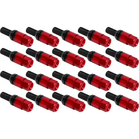 M14x1,25 Kegelradmuttern aus Stahl und Aluminium, rot, Satz mit 20 Stück inklusive Kappen, für die Felgenbefestigung von Pkw. (1/5)