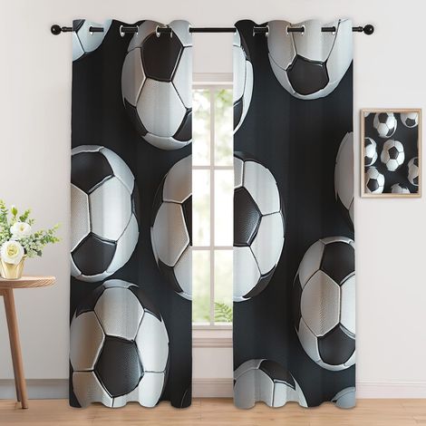 Rideau Occultant Football - Décoration Football, Rideau Thermique Motif Garçon Ballon Sport, Lot de 2 Rideaux Opaque à Oeillets pour Fenetre Chambre Salon Chambre Enfant, 140x160 cm (LxH) - 2x L 140 X (1/5)
