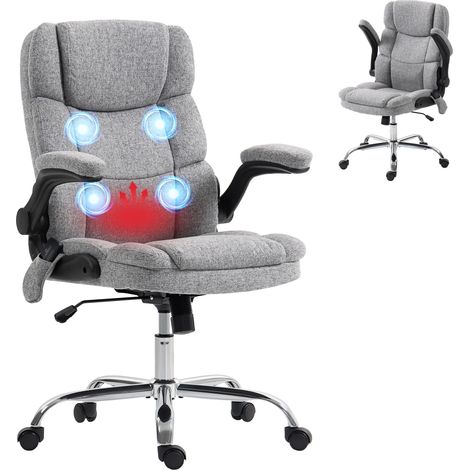 Fauteuil de bureau massant 4 points avec fonction chauffante et accoudoirs relevables, gris (1/5)