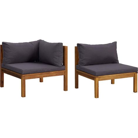 2 pcs Ensemble Canapés droits, Canapé de relaxation Meuble de Salon, avec coussins gris foncé Acacia solide OIB5251E (1/5)