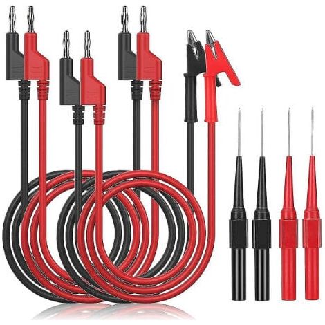 Câbles de Test de Multimètre avec Sondes de Multimètre Pince Crocodile Fiche Banane 4mm pour Multimetre Professionnel Testeur Electrique Noir Rouge 8 Pièces (1/4)