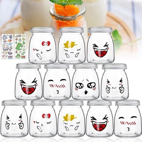 12 Tarros de Yogur de Vidrio con Tapa，150 ml，Tarros de Yogur con Tapa，Tarros de Vidrio Pequeños，Envases de Vidrio Multifuncionales (1/5)