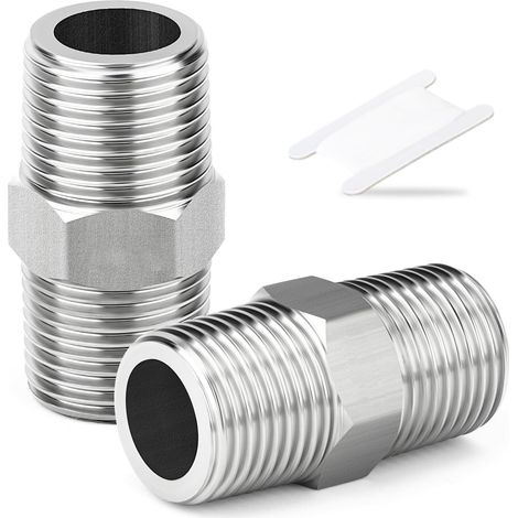 2PCS raccord hexagonal en acier inoxydable, 3/8" BSP mâle x 3/8" BSP mâle, adaptateur pour tuyaux (1/5)