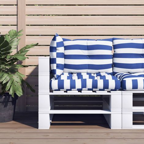 Lot de 3 Coussins de palette Coussin Déco confort rayures bleues/blanches tissu oxford 11833 (1/5)