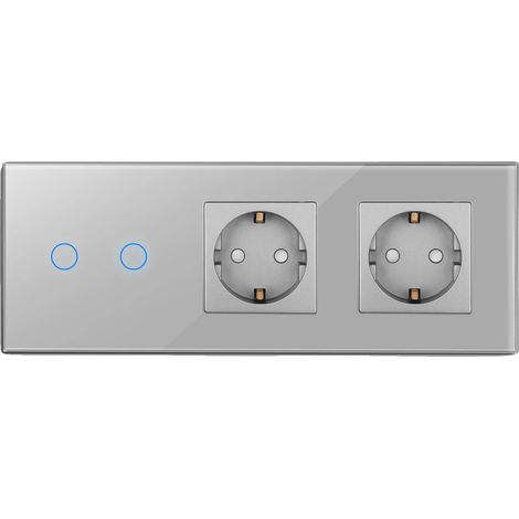 Toma de corriente mural, puertos USB tipo C, interruptor táctil, 2 módulos, 2 enchufes, EU-C (1/2)