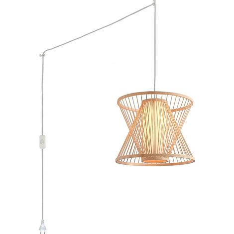 Barcelona Led – Suspension en bambou 300mm – Câble réglable 3,38m – Interrupteur intégré – Compatible ampoules E27 jusqu'à 60W – Blanc boho chic (1/5)