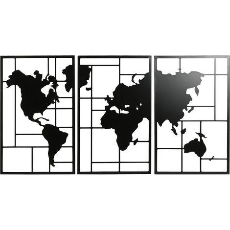 Decoracion Pared Set 3 Metal 120X2X65 Mapa Negro (1/3)