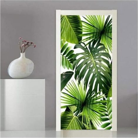 Sticker De Porte Feuilles Vertes De Plantes Tropicales 77X200cm trompe l'oeil Autocollants De Porte Papier Peint Chambre STICKERS (1/5)