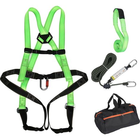 Kit complet de protection contre les chutes - Sangle de récupération à 2 points avec boucle de 2 m et connecteur de 10 m - Amortisseur de chute - Charge maximale : 100 kg (1/5)