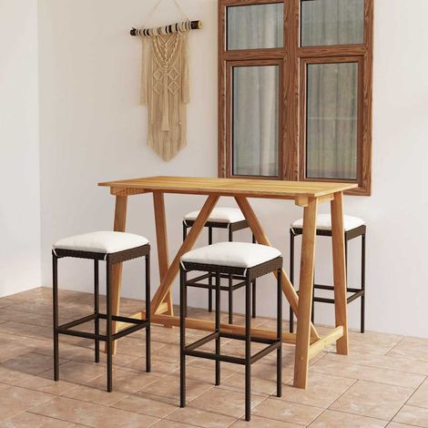 vidaXL Set de bar para jardín 5 piezas y cojines ratán sintético marrón (1/5)