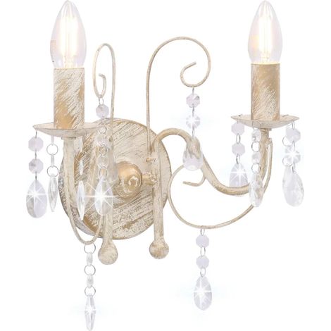 Applique murale à perles élégante design intérieur 29,5 x 29 cm ambiance cosy en métal blanc antique