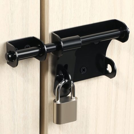 Robuste Verrou Porte Coulissante - Exterieur/Interieure, Loquet Portail en Acier Inoxydable pour Fenêtre, Placard et Jardin, Finition Noire Mate, Barre de 150MM (1/5)
