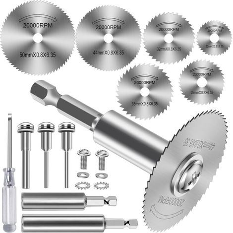 12-teiliges Set Trennscheiben, HSS-Scheibenbohrer mit 1/4"-Sechskantschaft, Mini-Kreissägeblätter für Holz, Kunststoff und Metall (1/5)