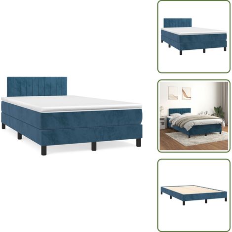 Letto in velluto - vidaXL Giroletto a Molle con Materasso Blu Scuro 120x190 cm in Velluto - Letto con materasso a molle insacchettato
