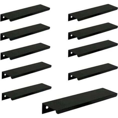 (10 pièces, noir) Poignée de porte longue invisible pour armoire, 150 mm de long, poignée de bord noire sans perforation