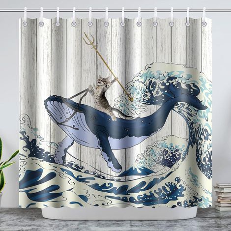 (Cat-whale) Polyester Shower Curtain Anti-Mold Washable Waterproof Fabric Shower Curtains with 12 Hooks in C180x200CM (1/5)