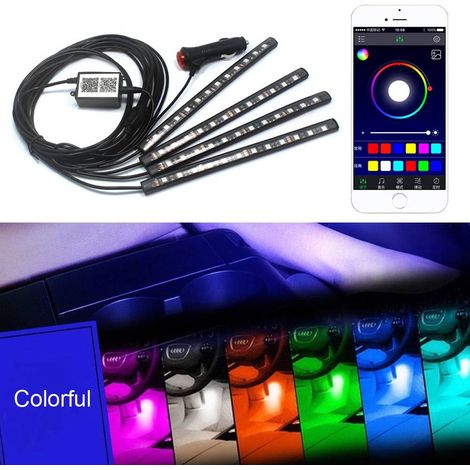 Popular car interior ambient lighting: 12 lights (one to four) 48 LEDs, seven colors, app control, LED voice control.