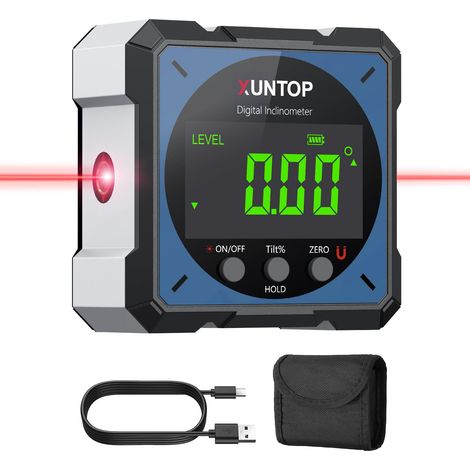Inclinomètre Numérique Rechargeable avec Fonction Laser Écran LCD Étanche IP54 Rapporteur d'Angle Digital 4 Faces Magnétiques Niveau à Bulle pour Menuiserie Travail du Bois Construction (1/5)