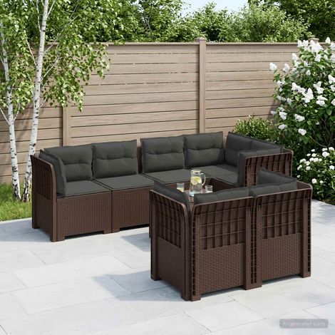 vidaXL Canapé de Jardin 7 Places avec Coussins Look Rattan PP Marron (1/5)