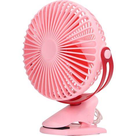 Ventilateur USB portable à pince, angle réglable, pour la maison, la voiture, les dortoirs, les poussettes, les voyages et le camping (rose) (1/5)