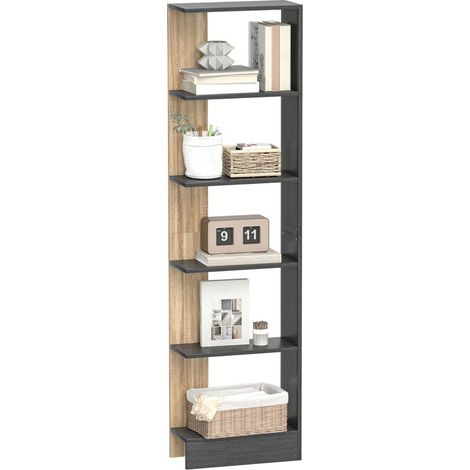 Bücherregal mit 5 offenen Fächern, 45 x 21 x 170 cm, Schwarz und Eiche (1/5)