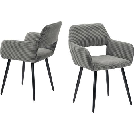 Meuble Cosy Lot de 2 Chaises de Salle à Manger Fauteuil Assise Rembourrée en Velours Côtelé Pieds en Métal pour Cuisine Salon Chambre Bureau, Gris (1/5)
