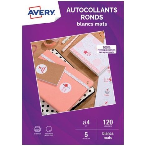 Pastilles adhésives Ø 4 cm Avery C9422M-5 blanc mat - Boîte de 120