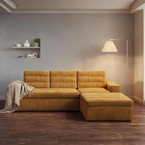 Canapé d'angle modulaire en tissu orange pour salon en chenille (1/5)