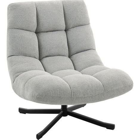 Fauteuil pivotant lounge en tissu effet chenille hydrofuge, assise large 75 cm, dossier enveloppant, pieds croisés acier gris clair CHICFURN (1/5)