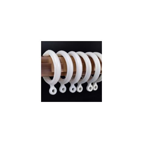 Set mit 20 weißen Kunststoffringen und Haken (34 mm) für Fenster- und Duschvorhangstangen - Crezuo