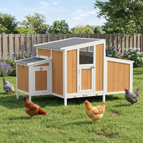 Gallinero para Exterior de Madera 145x90x92 cm para 2-4 Gallinas con Nido Casa Lateral Bandeja Extraíble Amarillo (1/5)